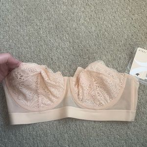 Lively unlined strapless lace bra.